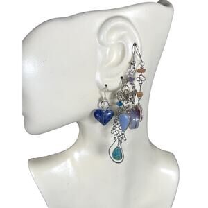 Earrings Lot 05 Pairs Alpaca Silver And Natural Stones From Peru